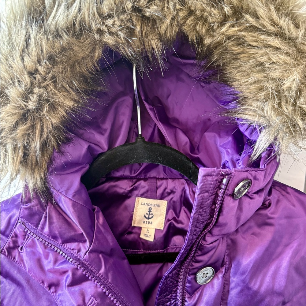 Kids Junior Lands' End Puffer Coat with Faux Fur